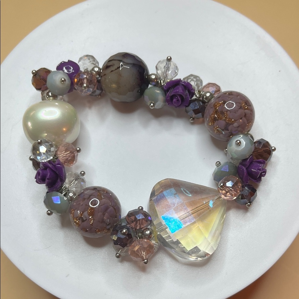 Glass Beaded Bracelet in Purple and Blue - Picture 3 of 7